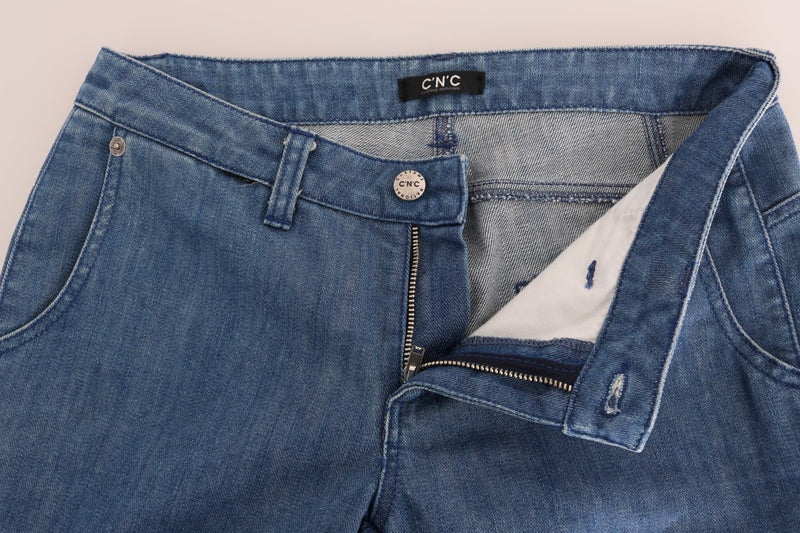 Jeans de algodón de lavado azul súper delgado