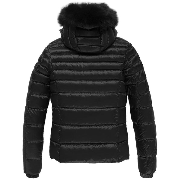 Black Nylon Women Jacket with Feather Padding