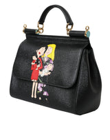 Black Leather #DGFamily Patch Top Handle Bag