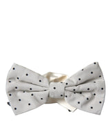 White Black Polka Dot Polyester Bow Tie Men