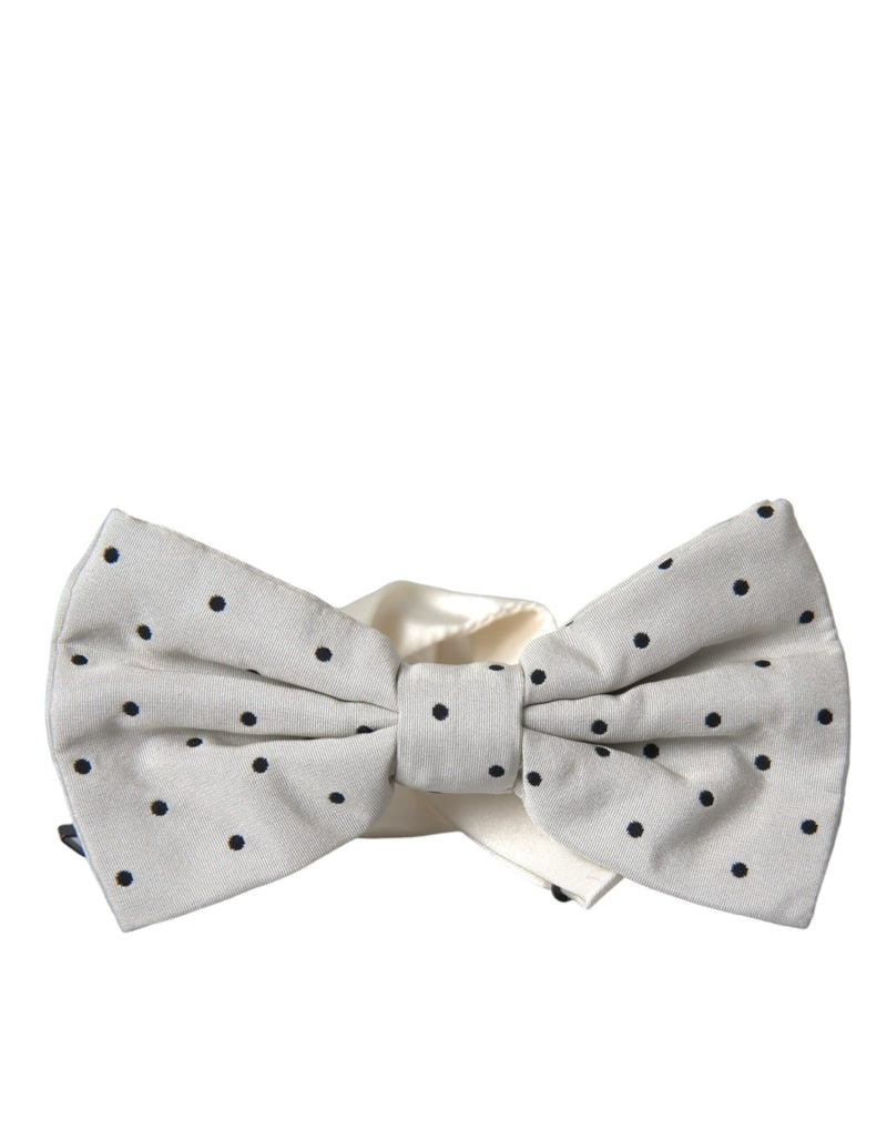 White Black Polka Dot Polyester Bow Tie Men