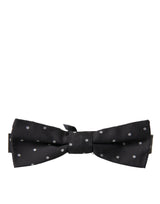 Black White Polka Dot Silk Men Neck Bow Tie