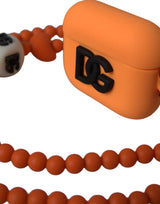 Orange Silicone Rubber Logo Beaded Strap Airpods Case