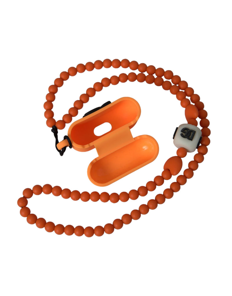 Orange Silicone Rubber Logo Beaded Strap Airpods Case