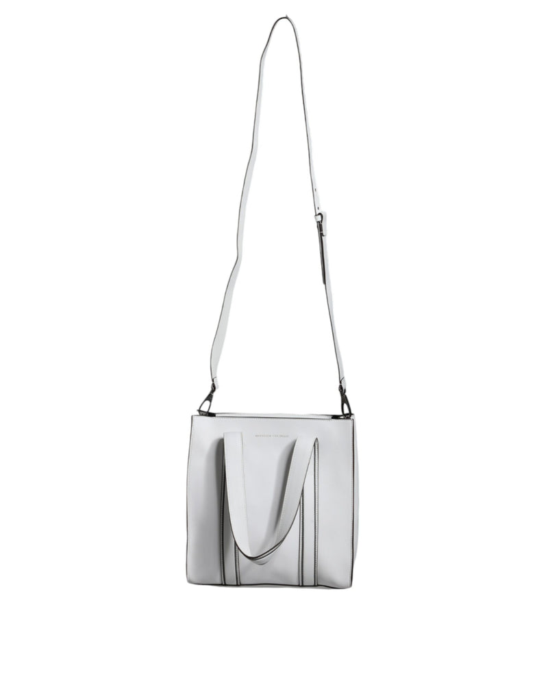 White Leather Logo Shoulder Strap Shopping Tote Bag