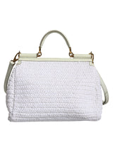 White Rafia Leather Top Handle Crossbody Bag