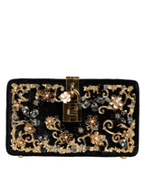 Black Velvet Floral Crystal Clutch Evening Purse Bag