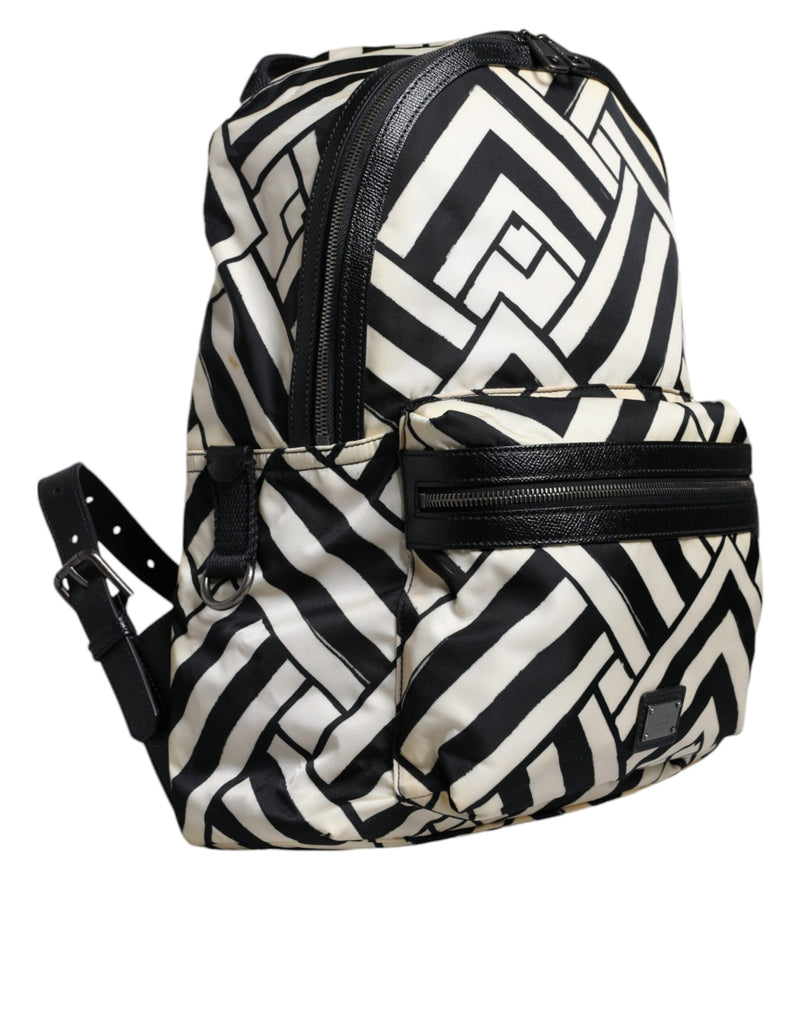 Black White Nylon Leather Travel Back Pack Bag