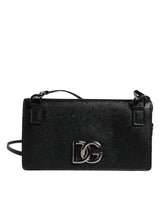 Black Leather Crystal Shoulder Crossbody Clutch Bag