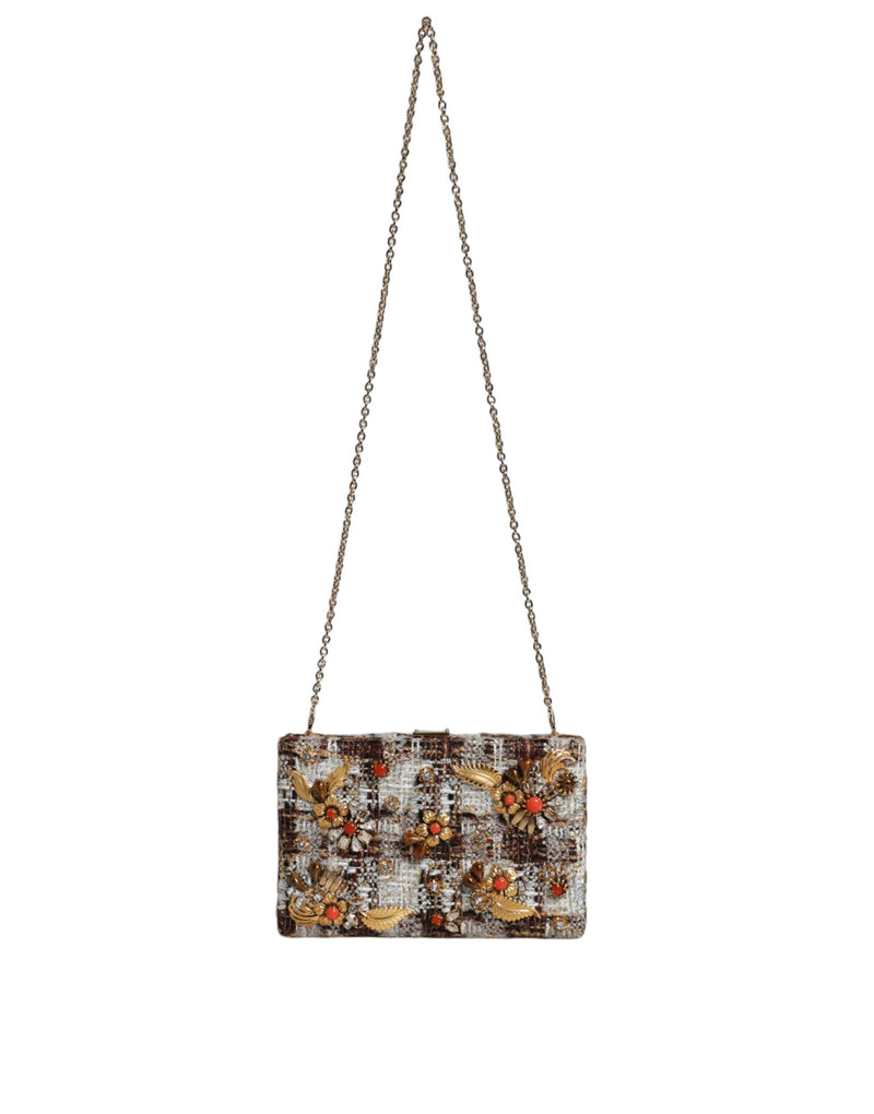 Multicolor Tweed Floral Clutch Crossbody Bag