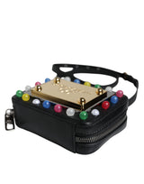 Black Leather LED Logo Shoulder Crossbody Bag