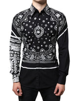 Black White Bandana Print Slim Cotton Shirt