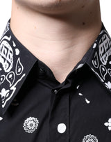 Black White Bandana Print Slim Cotton Shirt