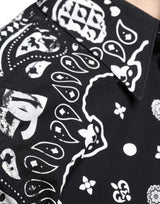 Black White Bandana Print Slim Cotton Shirt