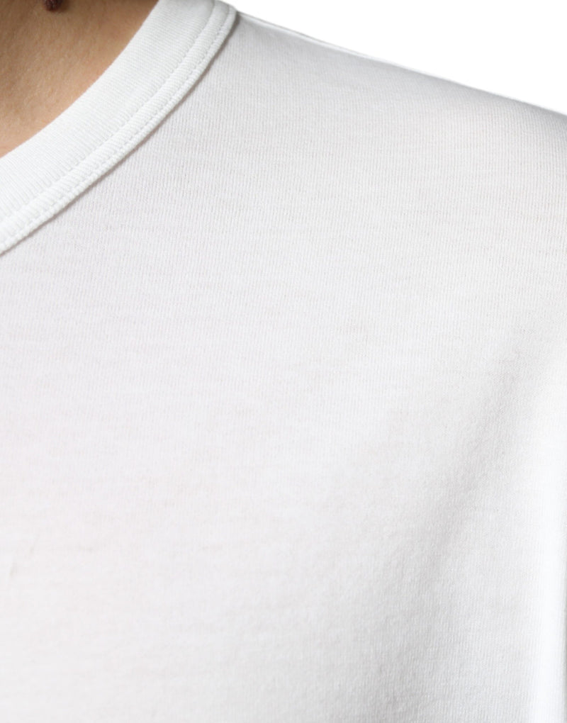 White Logo Embossed Cotton Crewneck T-shirt