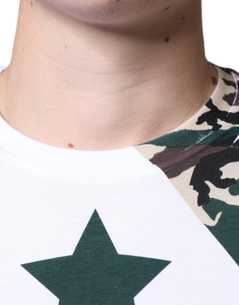 White Camouflage Stars Crew Neck T-shirt