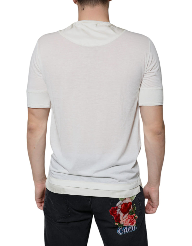 Off White Cotton Short Sleeves T-shirt