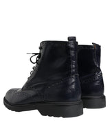 Black Leather Lace Up Mid Calf Boots Shoes