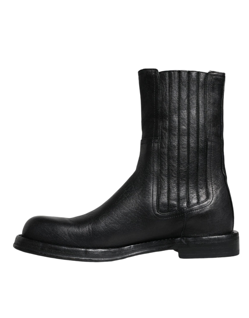 Black Horse Leather Mid Calf Boots Shoes