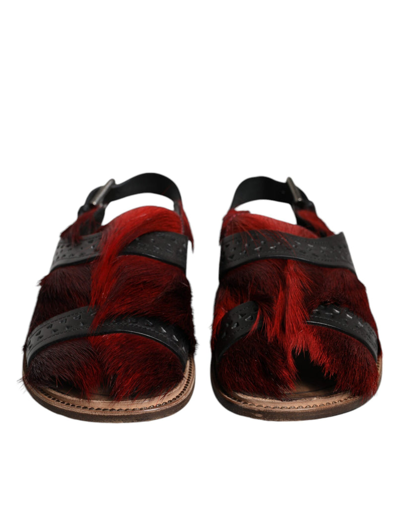 Black Red Gazelle Hair Leather Sandals Shoes