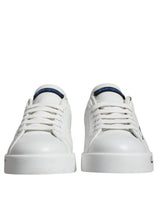 White Blue Leather Logo Low Top Sneakers Shoes