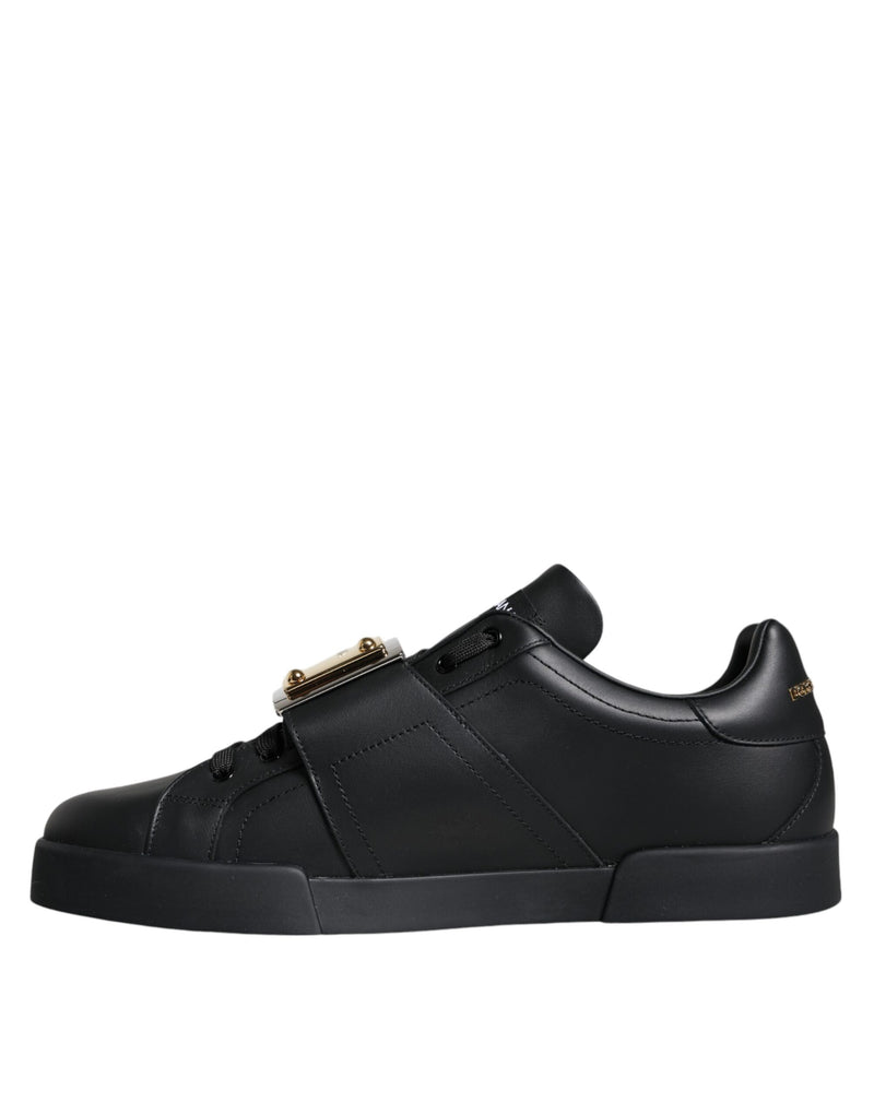 Black Leather Low Top Portofino Sneakers Shoes