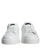 White Blue Leather Logo Low Top Sneakers Shoes