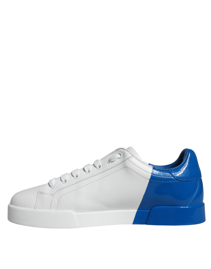 White Blue Leather Logo Low Top Sneakers Shoes