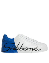 White Blue Leather Logo Low Top Sneakers Shoes