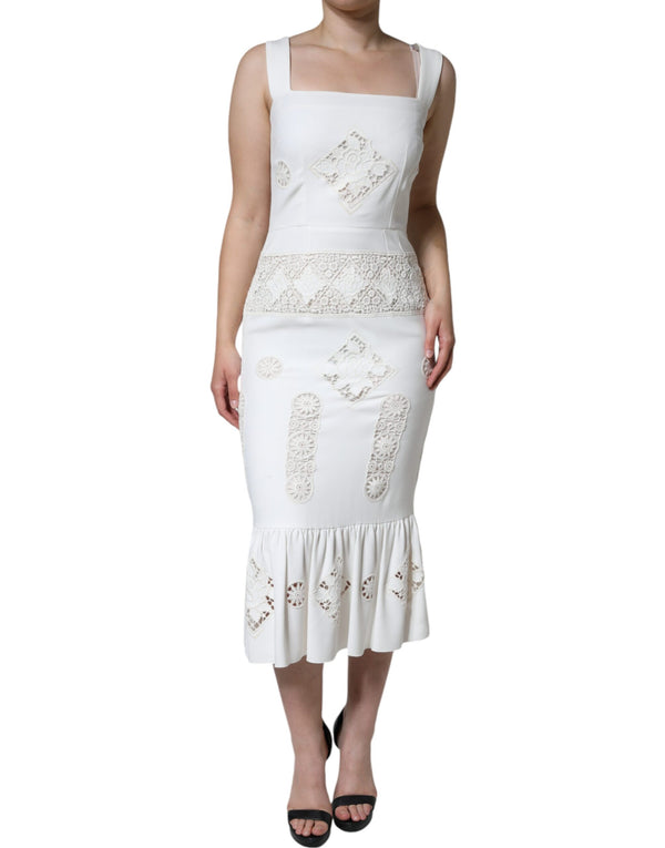 White Lace Viscose Bodycon Sheath Midi Dress