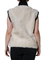 White WARRENFORD Shearling Leather Vest Coat Jacket