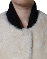 White WARRENFORD Shearling Leather Vest Coat Jacket