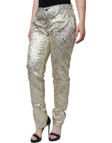 Gold Cotton Floral Jacquard Tapered Pants