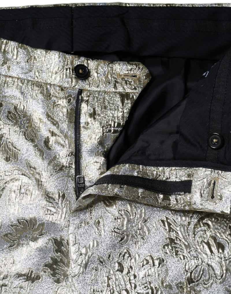 Gold Cotton Floral Jacquard Tapered Pants