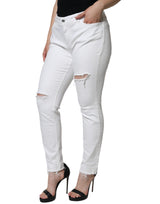 White Cotton Stretch Tattered Skinny Jeans