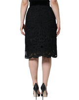 Black Floral Lace High Waist Pencil Cut Skirt