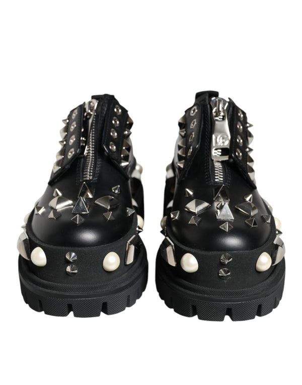 Black Leather Embellished Derby Formal Shoes