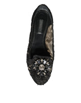 Black Lace Crystal Ballet Flats Loafer Shoes