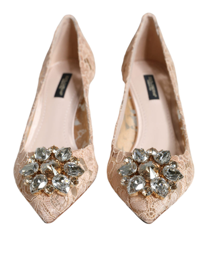 Beige Taormina Lace Crystal Heels Pumps Shoes