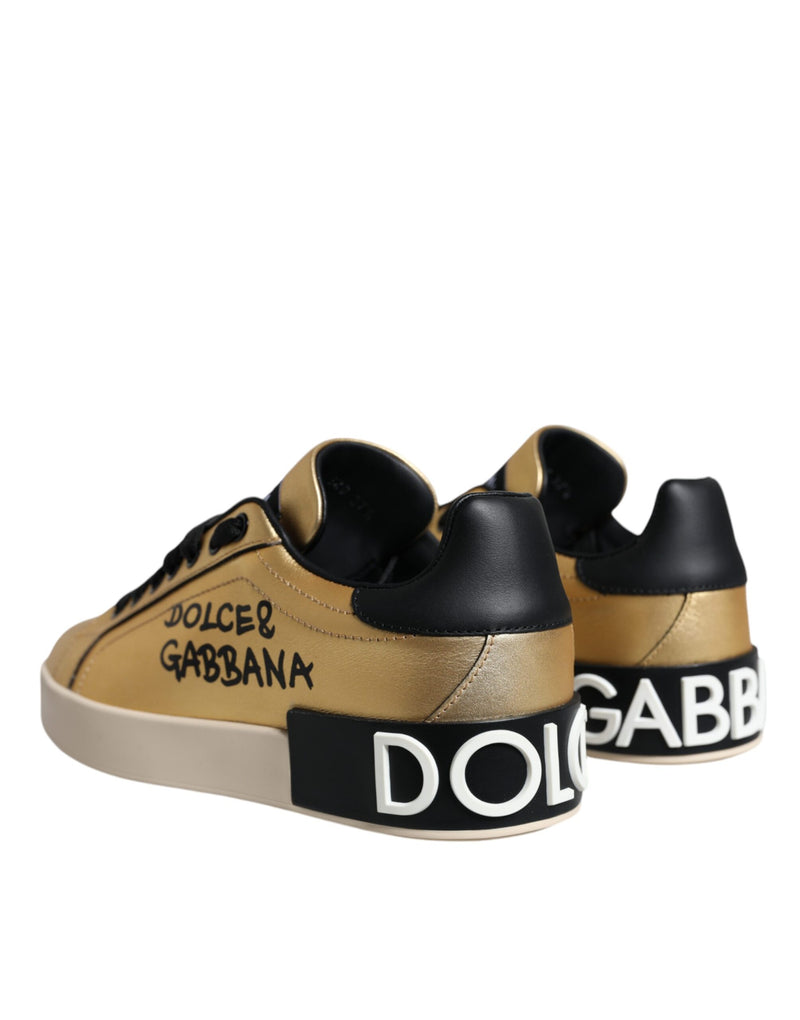 Gold Portofino Calf Leather Sneakers Shoes