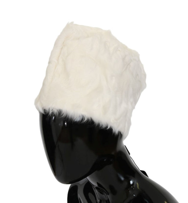 Élégant chapeau d'hiver de bonnet de fouton blanc de fourrure