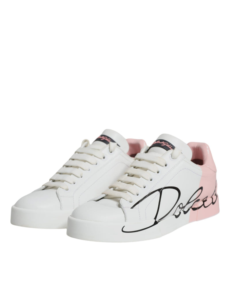 White Pink Portofino Low Top Sneakers Shoes