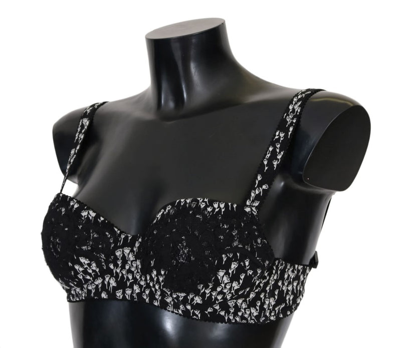 Elegante reggiseno di seta in pizzo floreale nero