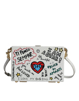 White Graffiti Print Clutch Crossbody Bag