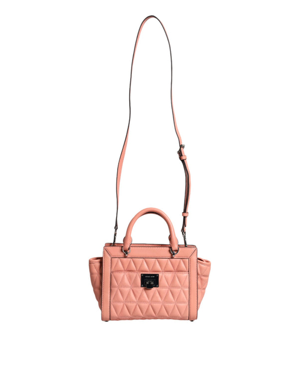 Peach Quilted Leather Logo Crossbody VIVIANNE Messenger Bag