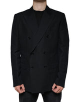 Black Linen Double Breasted Dress Blazer