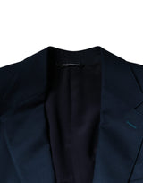 Blue Wool Logo Single Breasted Coat Blazer