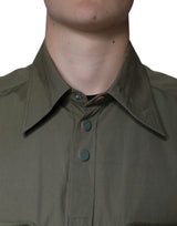 Military Green Cotton Bend Collared Coat Jacket