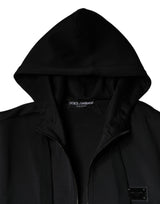 Black Hooded Logo Plaque Bomber Jacket