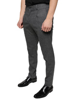 Gray Check Tartan Wool Skinny Pants